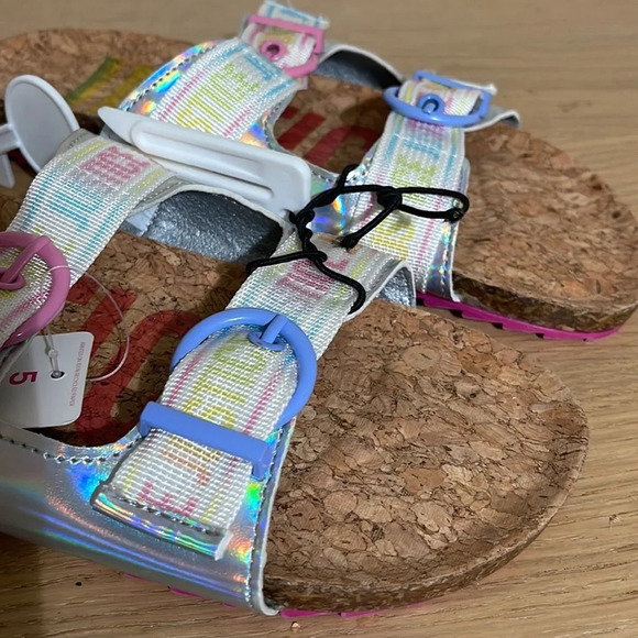 Justice Girls Size 5 Slip On Footbed Sandal Slide New Multicolor - Picture 5 of 12